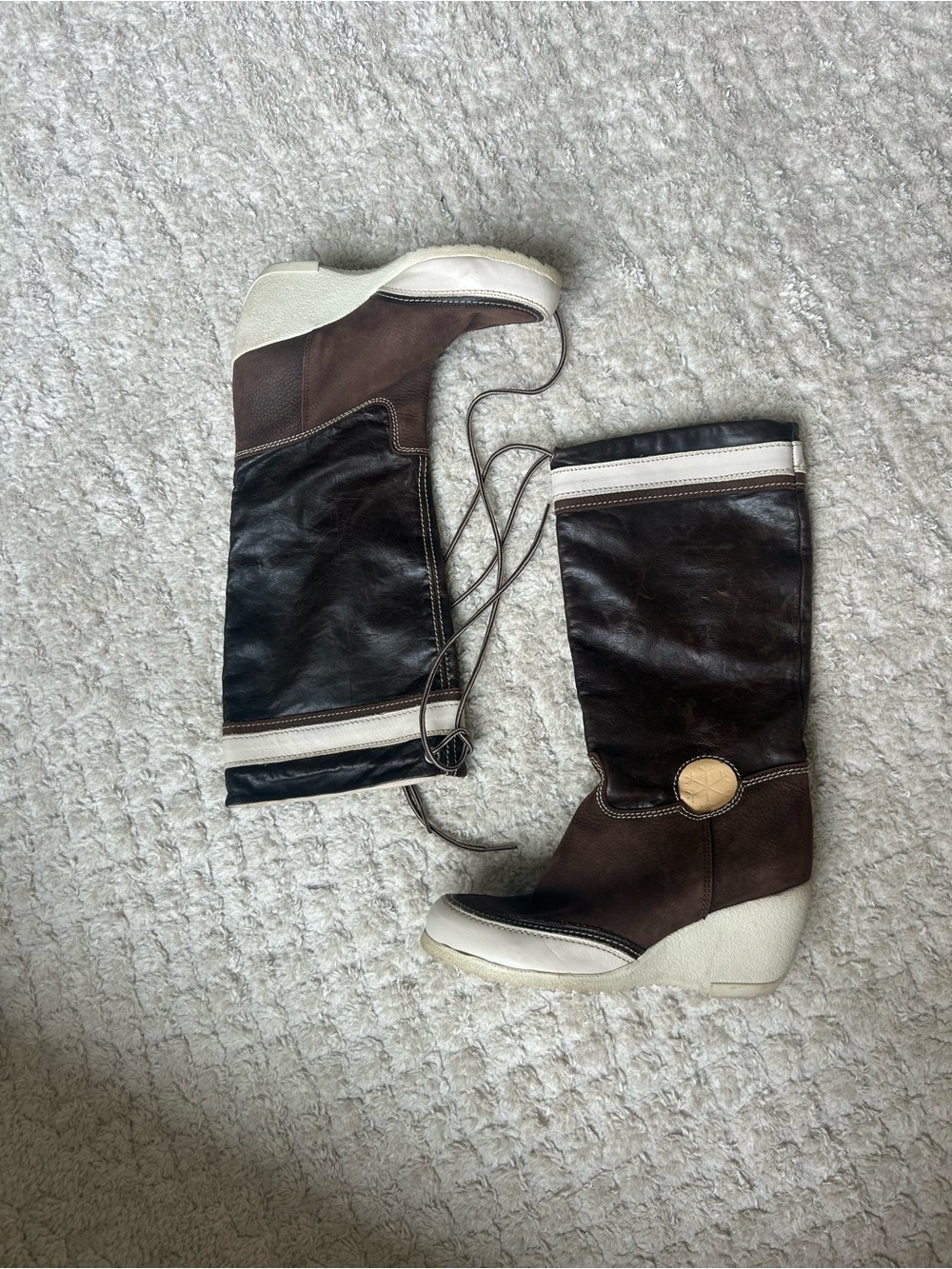 Aldo genuine leather boots women’s made in Spain tall high wedge heel size 38 7